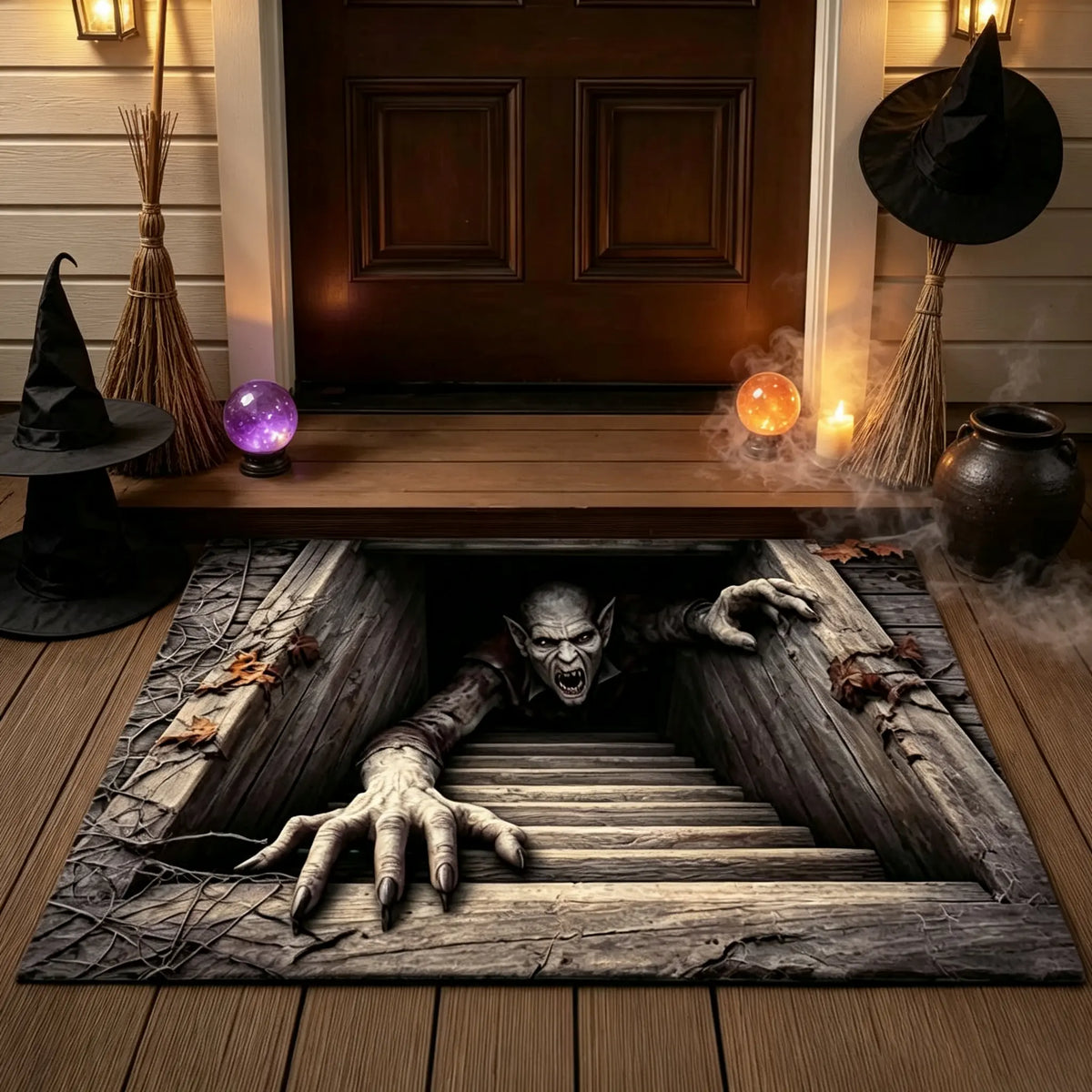 🎃💀 Halloween Front Door Mat – Festive 3D Visual Skull & Clown Horror Rug