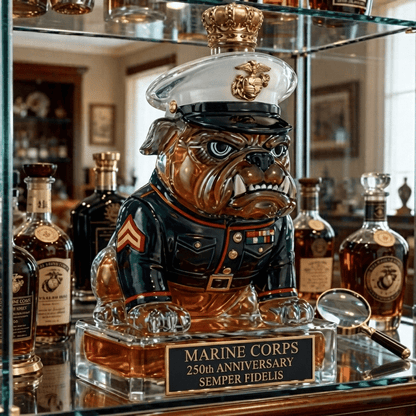 🔥 250 Years of Honor – Marine Devil Dog Commemorative Whiskey Decanter 🐶🎖️