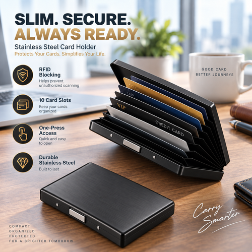 🔥Last Day 40% Off! Slim RFID-Blocking Stainless Steel Card Holder🗃️