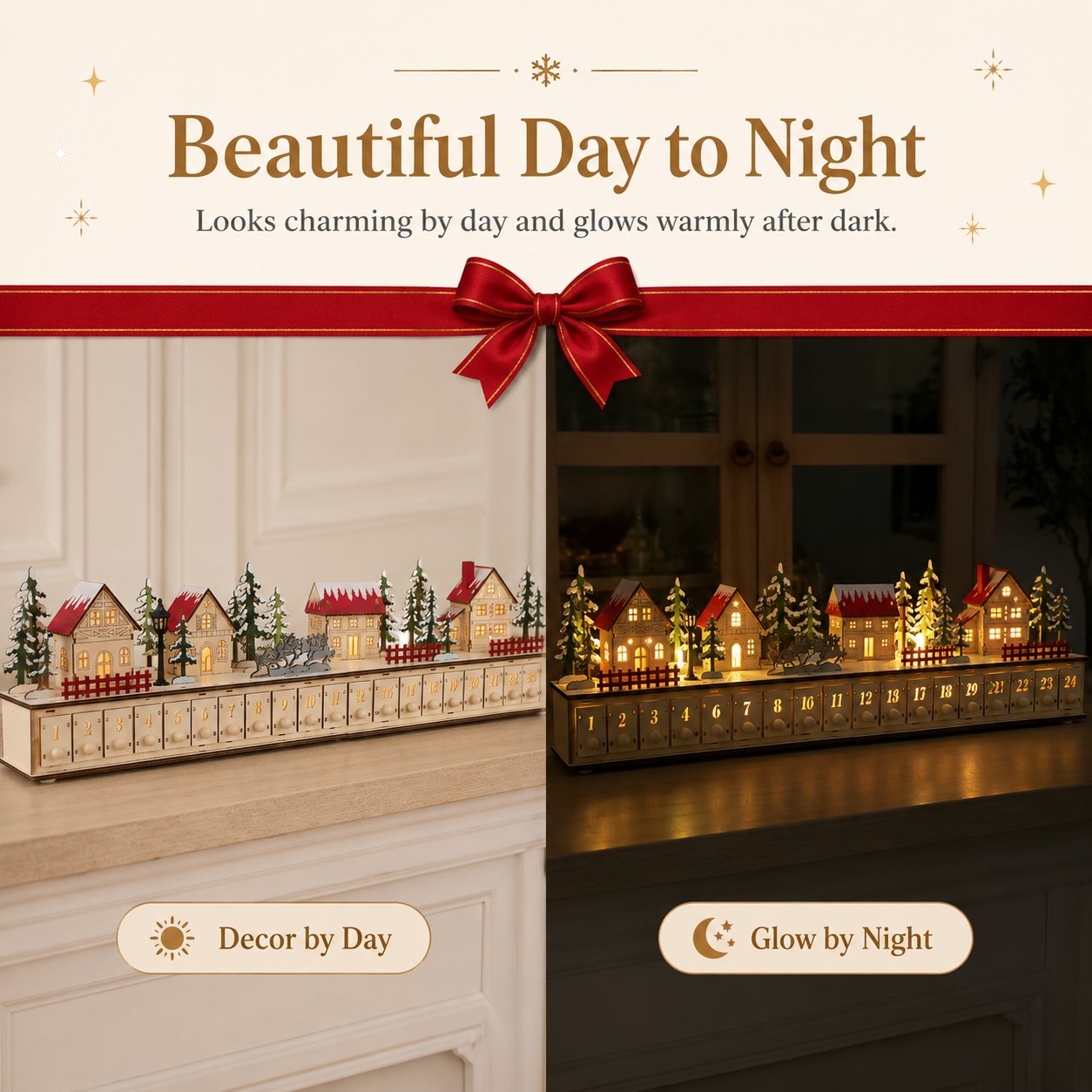 🎄🎅🎁 Christmas Magic ✨❄️ Lighted Wooden Christmas Advent Calendar 🔔 24 Drawers for Festive Holiday Countdown