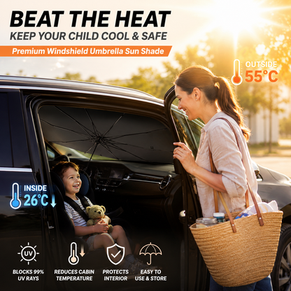 🔥Premium Titanium Silver Car Windshield Sun Shade Umbrella – Blocks Heat & Harsh Sunlight