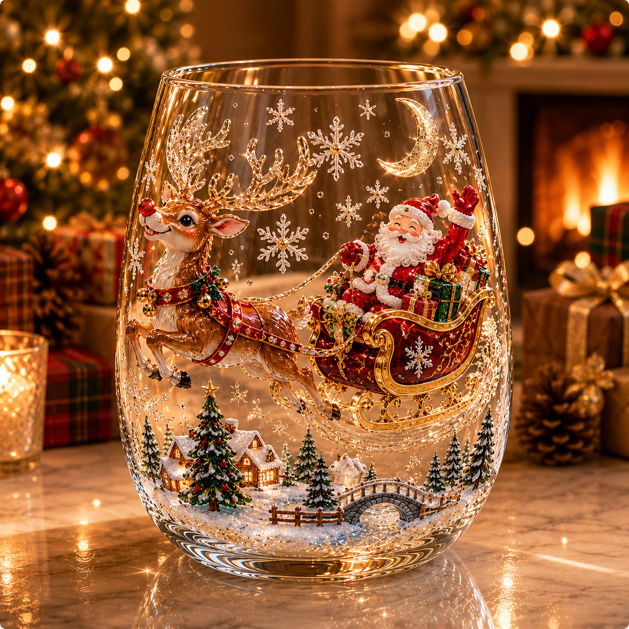 🎅Magical Christmas  Glass Cup Collection – Santa, Reindeer, Snowman & Christmas Tree