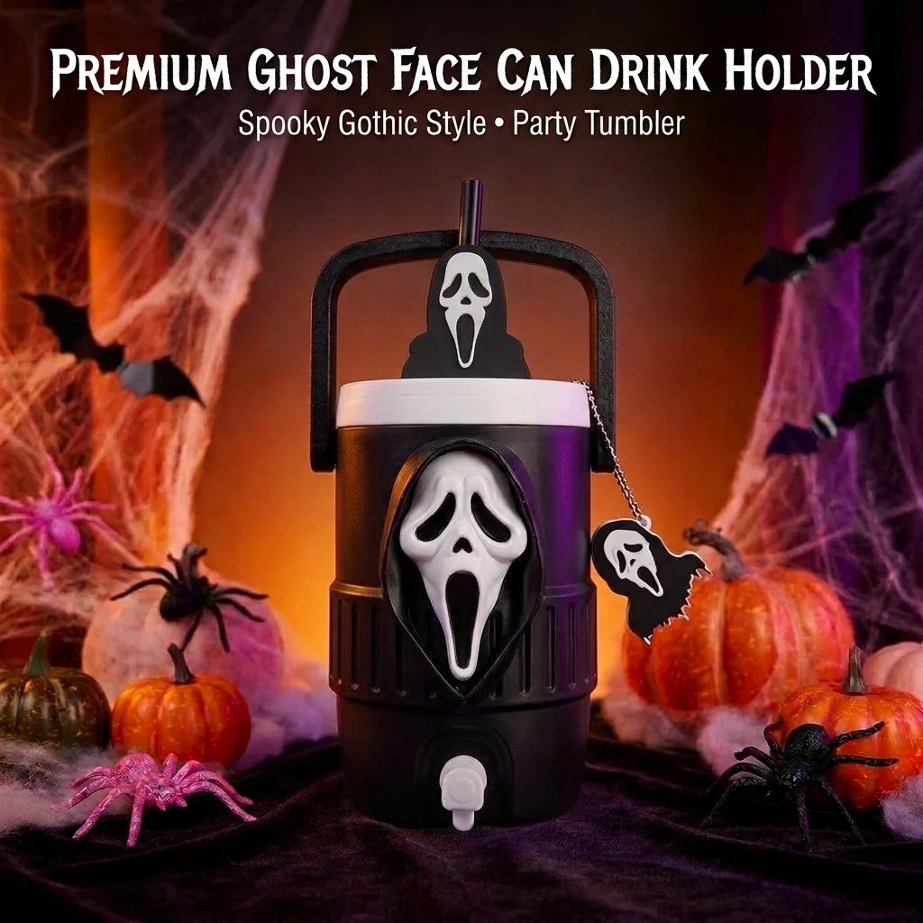 3D Scream Ghost Face Portable Handle Tumbler – Gothic Horror Aesthetic Cup Full Listing