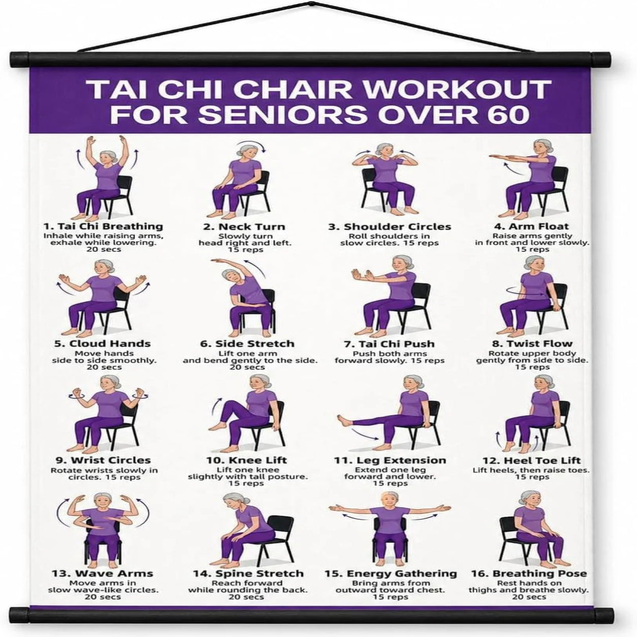 🔥Tai Chi Chair Workout Chart for Seniors (16 x 24 inches)
