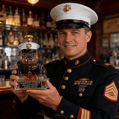 🔥 250 Years of Honor – Marine Devil Dog Commemorative Whiskey Decanter 🐶🎖️