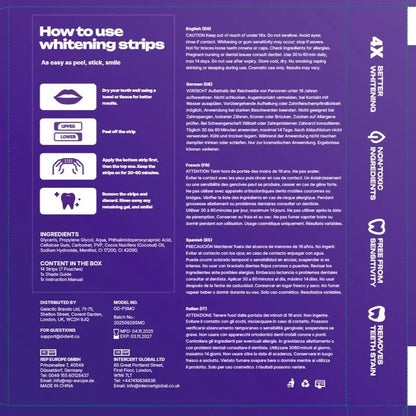 🦷 Purple Teeth Whitening Strips – 42 Strips 21 Whitening Sessions – Enamel Safe – Stain Removal – Non-Sensitive – Peroxide-Free