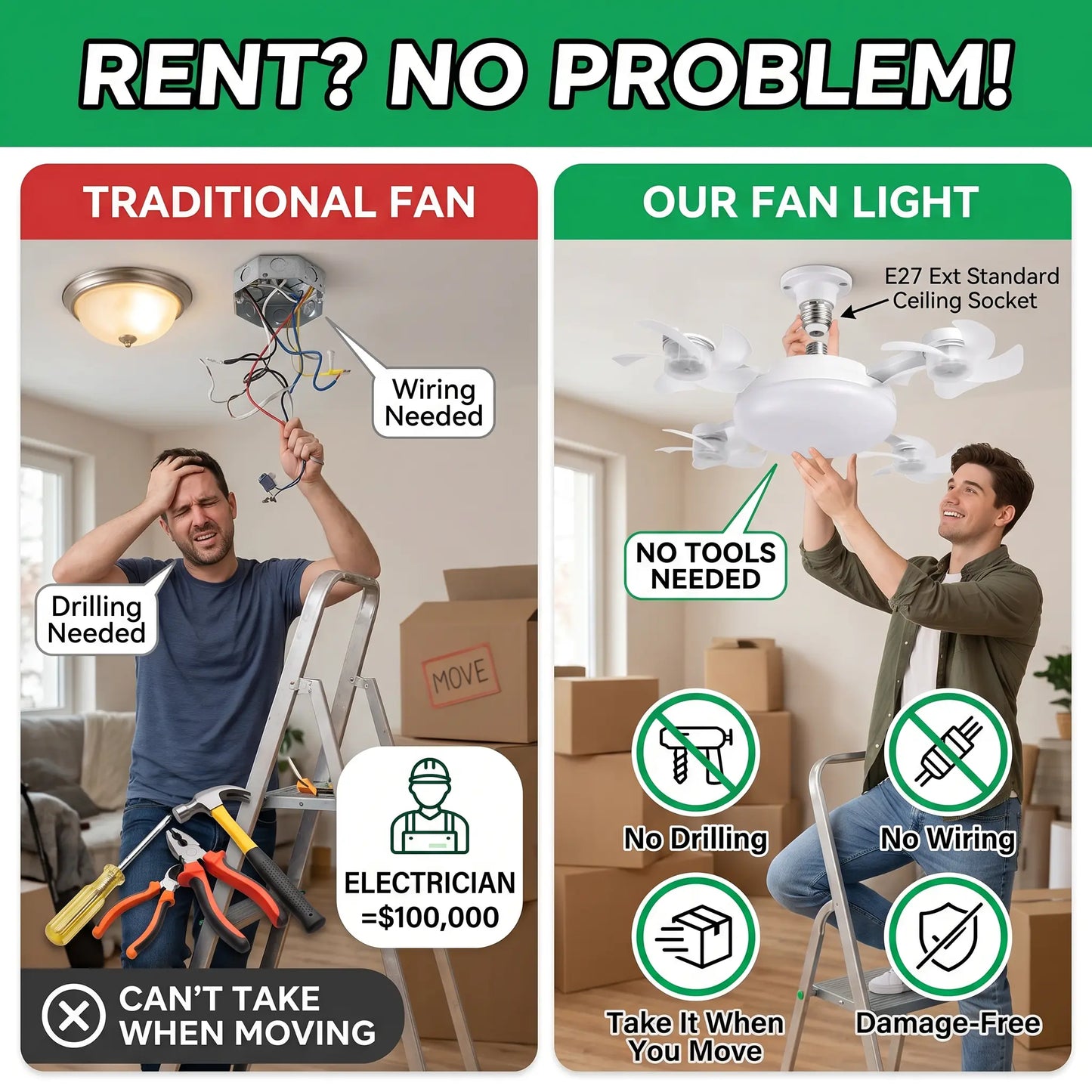 🔥 2026 Hot Sale | E27 Ceiling Fan Light – Cool Air & Bright LED Light in One 💡