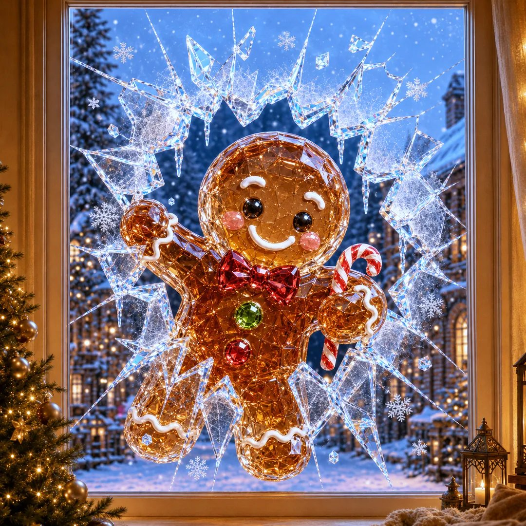 🔥Limited time 49% OFF -✨🎄19.7'' Crystal Christmas Break-In Window Decal — 3D Shattered-Glass Holiday Window Decoration
