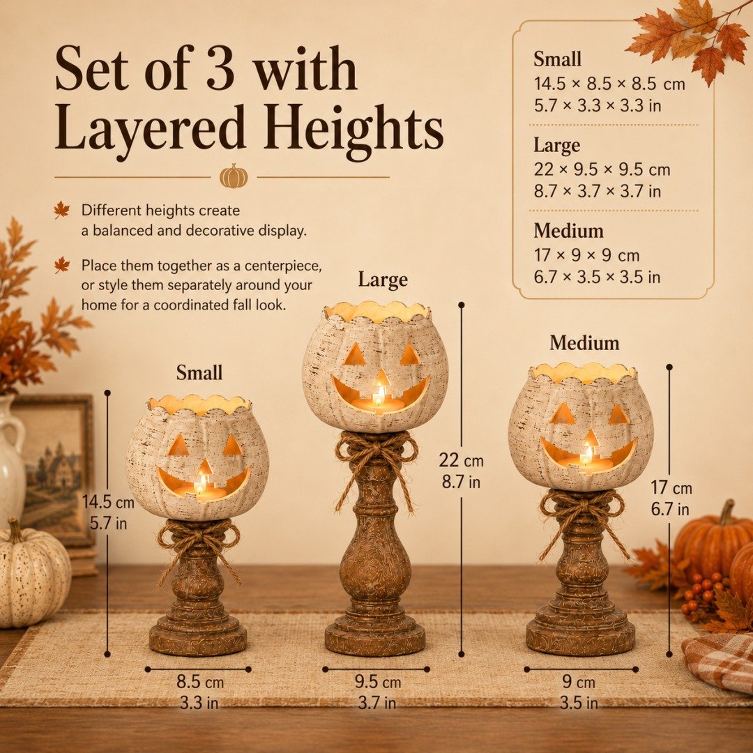 🎉Rustic White Pumpkin Tealight Candle Holder Set of 3