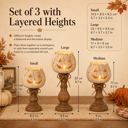 🎉Rustic White Pumpkin Tealight Candle Holder Set of 3