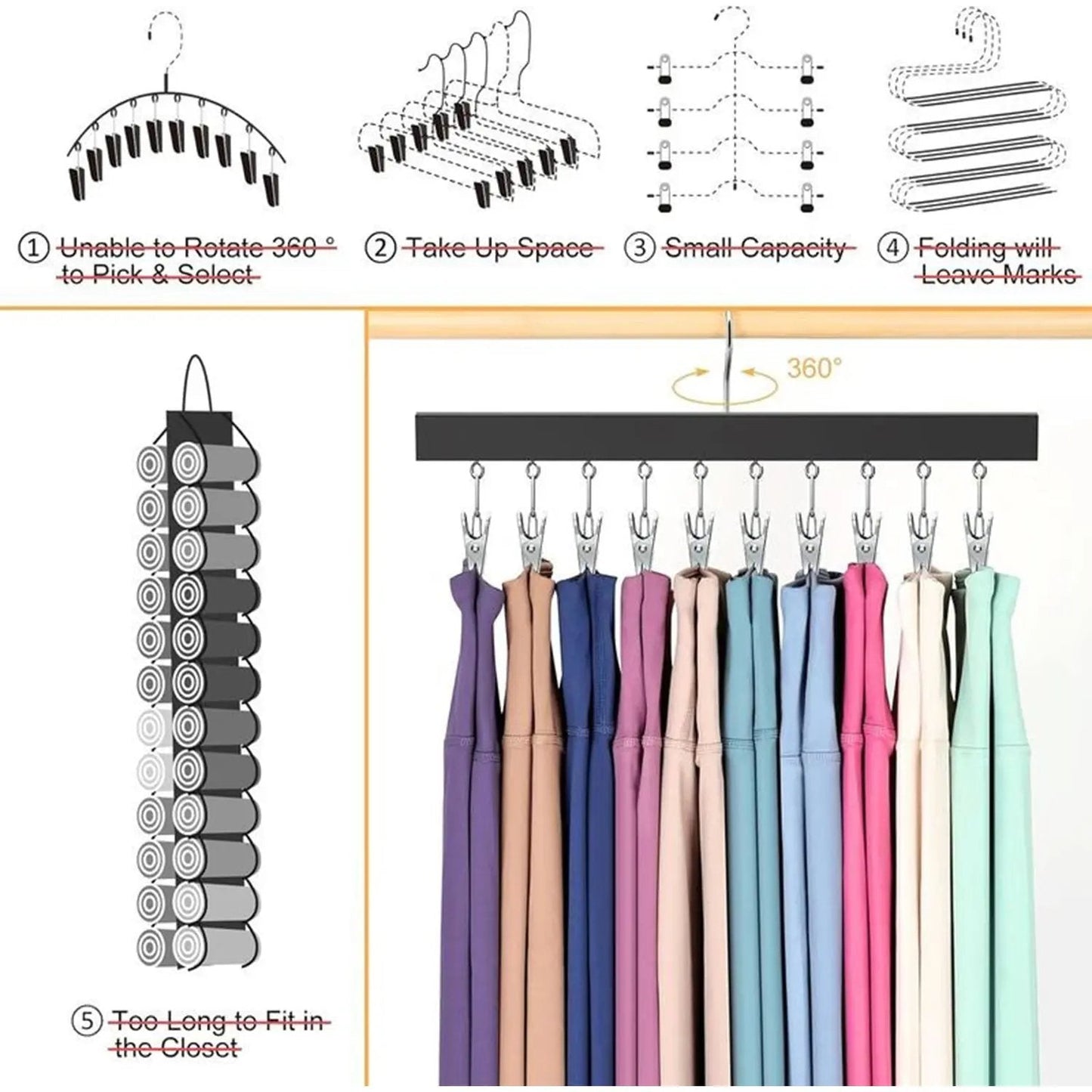 🔥HOT SALE NOW!  Wooden Clothing Organizer Hanger with 12 Stainless Steel Clips