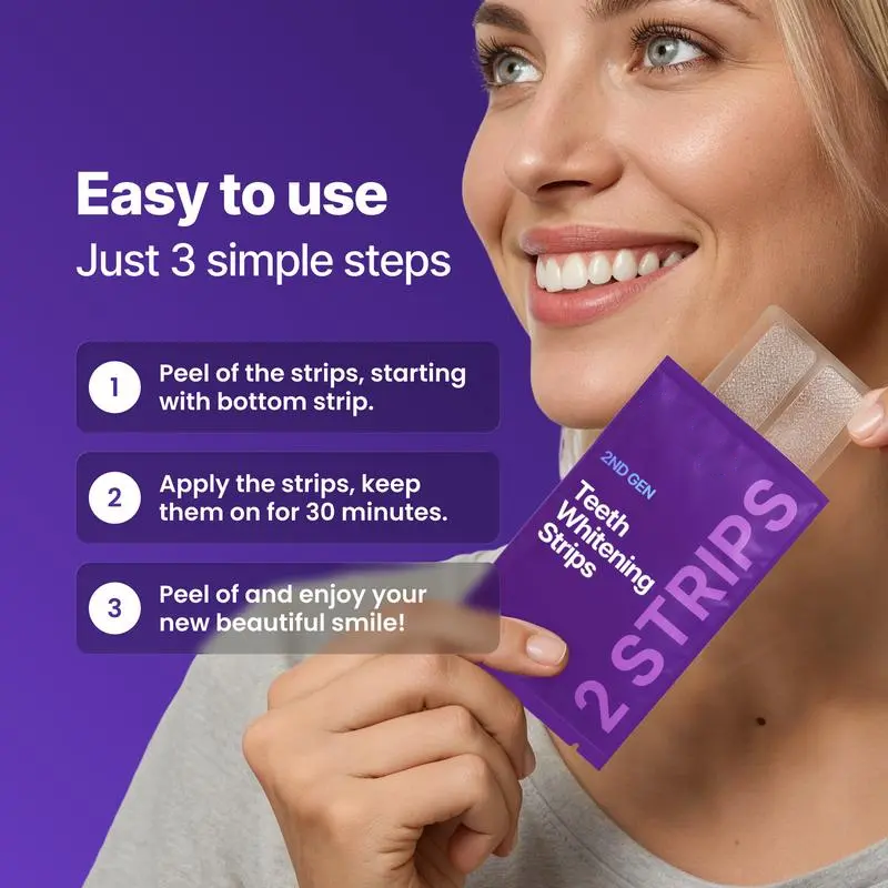 🦷 Purple Teeth Whitening Strips – 42 Strips 21 Whitening Sessions – Enamel Safe – Stain Removal – Non-Sensitive – Peroxide-Free
