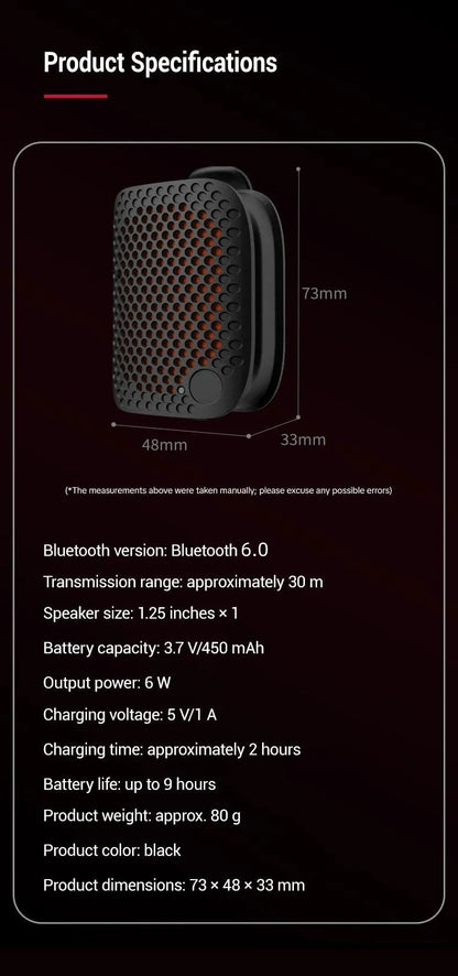 🔥80g Ultra-Light Magnetic Clip-On Speaker – IPX7 Waterproof & TWS Stereo for Outdoor & Travel