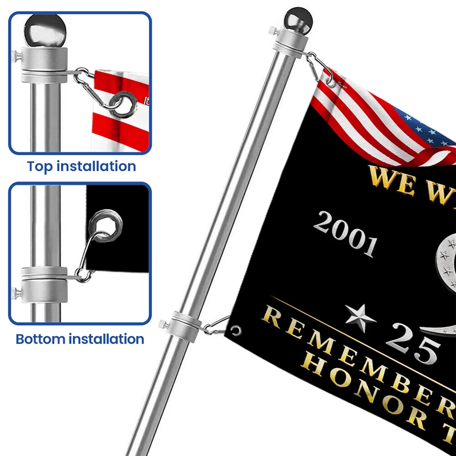 25 Years 911 Memorial Grommet Flag, Remember Honor Heroes Never Forget Flag