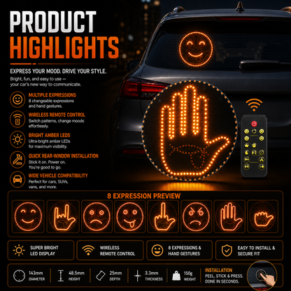 👋✨ Show Your Mood on the Road – Wireless LED Car Gesture Sign 🚗