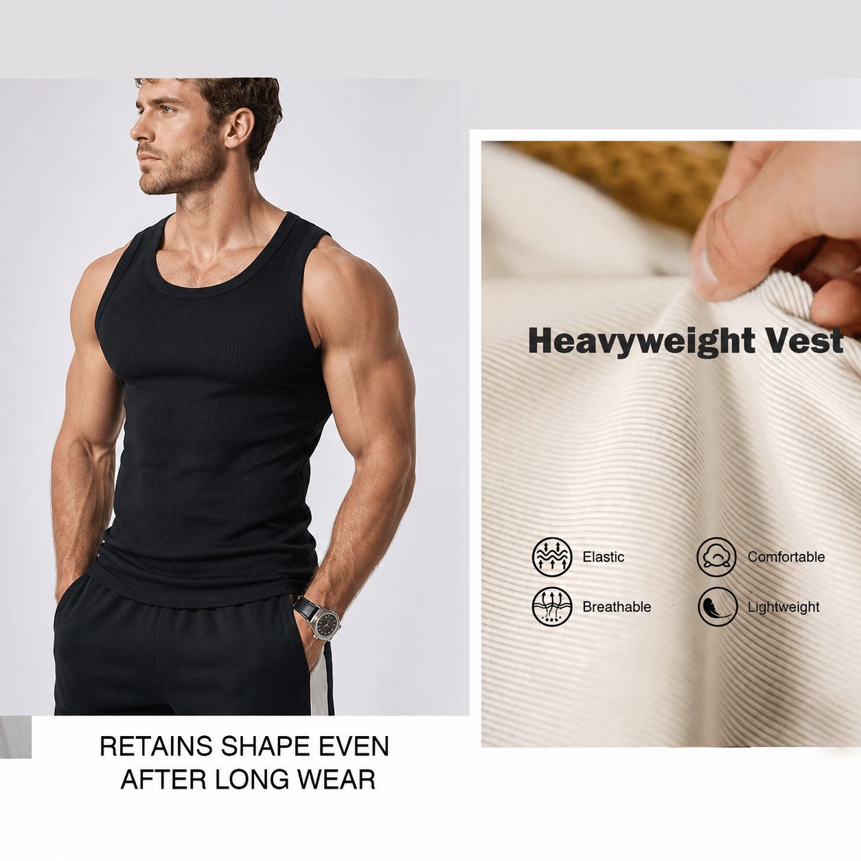 🔥 Hot Sale 50% OFF | Men’s Wide Strap Ribbed Tank Top 💪 Summer Casual Sleeveless Shirt