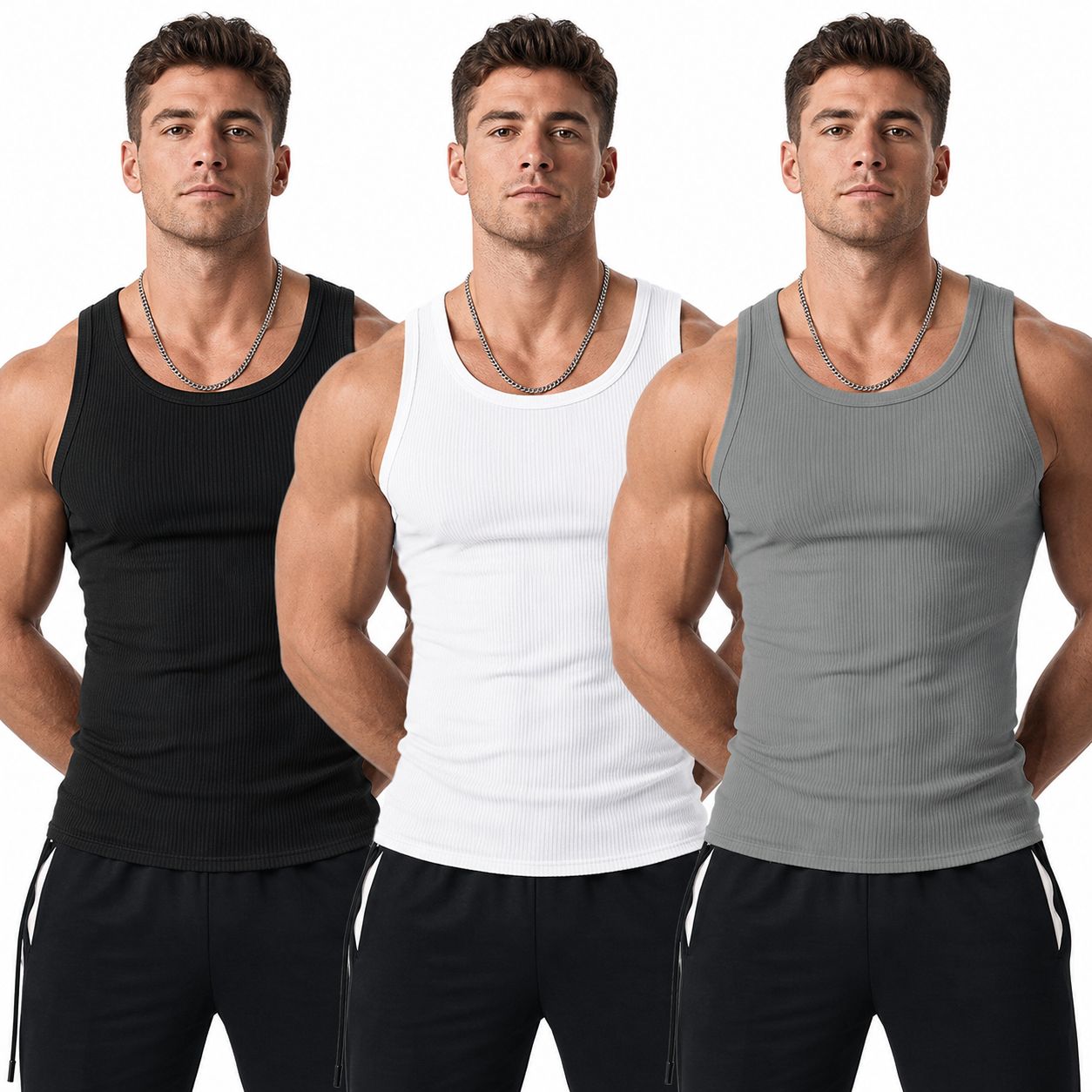 🔥 Hot Sale 50% OFF | Men’s Wide Strap Ribbed Tank Top 💪 Summer Casual Sleeveless Shirt