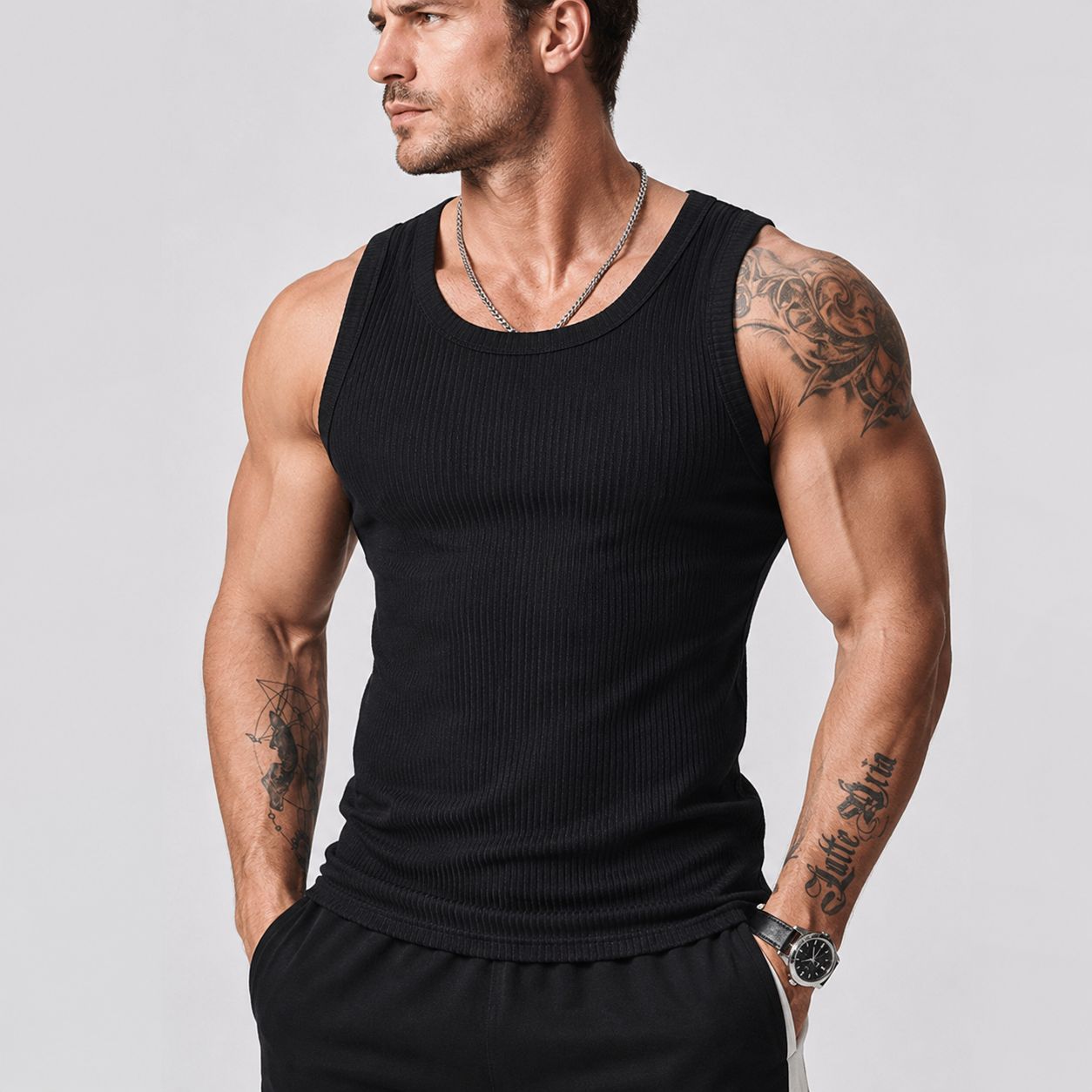 🔥 Hot Sale 50% OFF | Men’s Wide Strap Ribbed Tank Top 💪 Summer Casual Sleeveless Shirt
