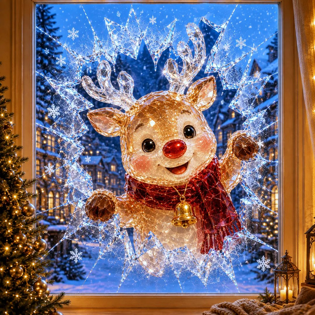 🔥Limited time 49% OFF -✨🎄19.7'' Crystal Christmas Break-In Window Decal — 3D Shattered-Glass Holiday Window Decoration