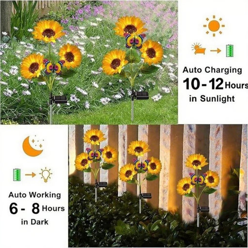 🌻Solar LED Sunflower Garden Lights, Realistic Night Glow for Yard, Lawn, Patio and Porch Decoration, Waterproof IP65