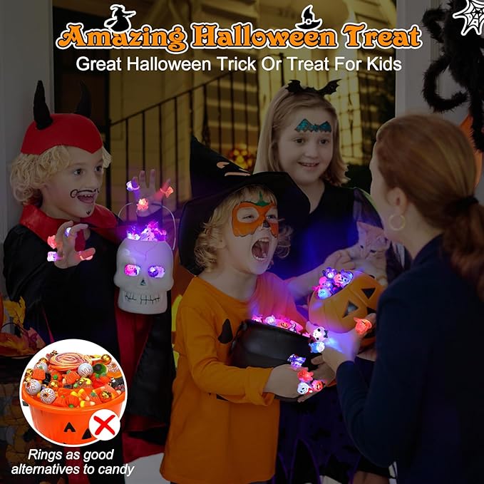 🔥🎃Spooky Season Hot Sale 50% OFF:＄27.99‼️✨LED Light Halloween Glowing Ring 💍| Flashing Light‑Up Party Favor for Halloween Night👻