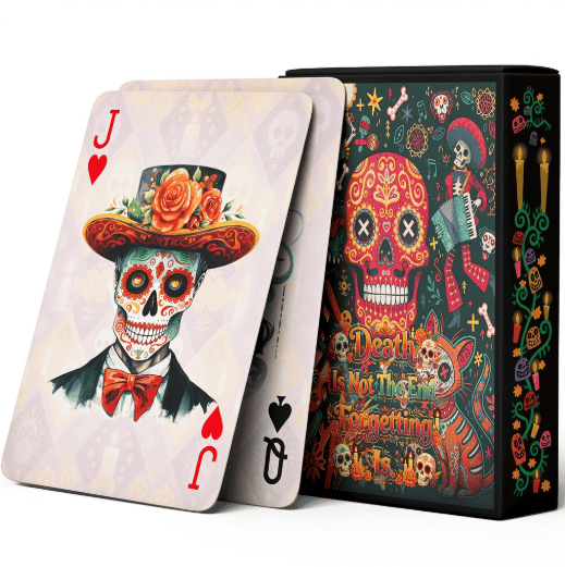 💀 Día de los Muertos Playing Cards – 54 Unique Skull Art Designs, Premium Blue Core Poker Deck