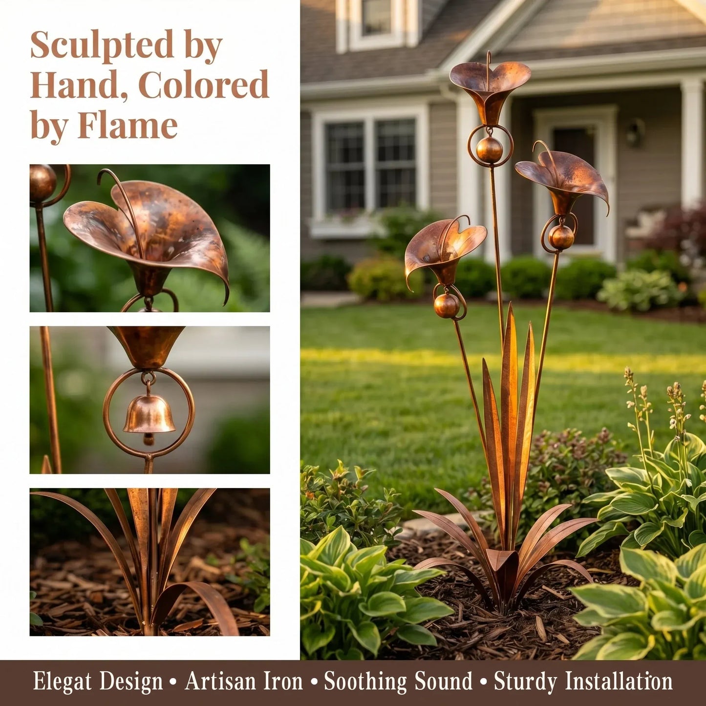 🏡Flamed Three Calla Lilies Garden Stake with Bells-yy
