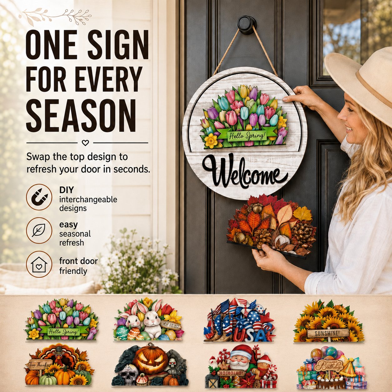 Year-round interchangeable welcome sign ready for the front door