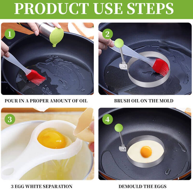 🍳 Premium Stainless Steel Egg Rings Molds – Easy Shaping for Perfect Breakfasts