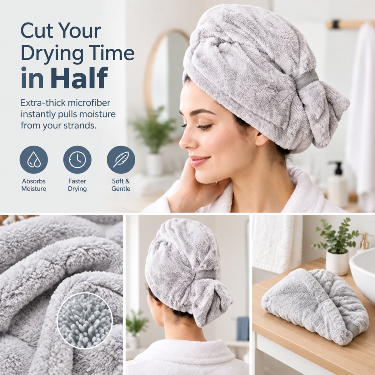 🔥2026 Hot Sale ✨ Super Absorbent Microfiber Hair Drying Towel Cap🪥