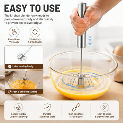 🥚 Stainless Steel Semi-Automatic Egg Whisk – Effortless Mixing for Baking & Cooking