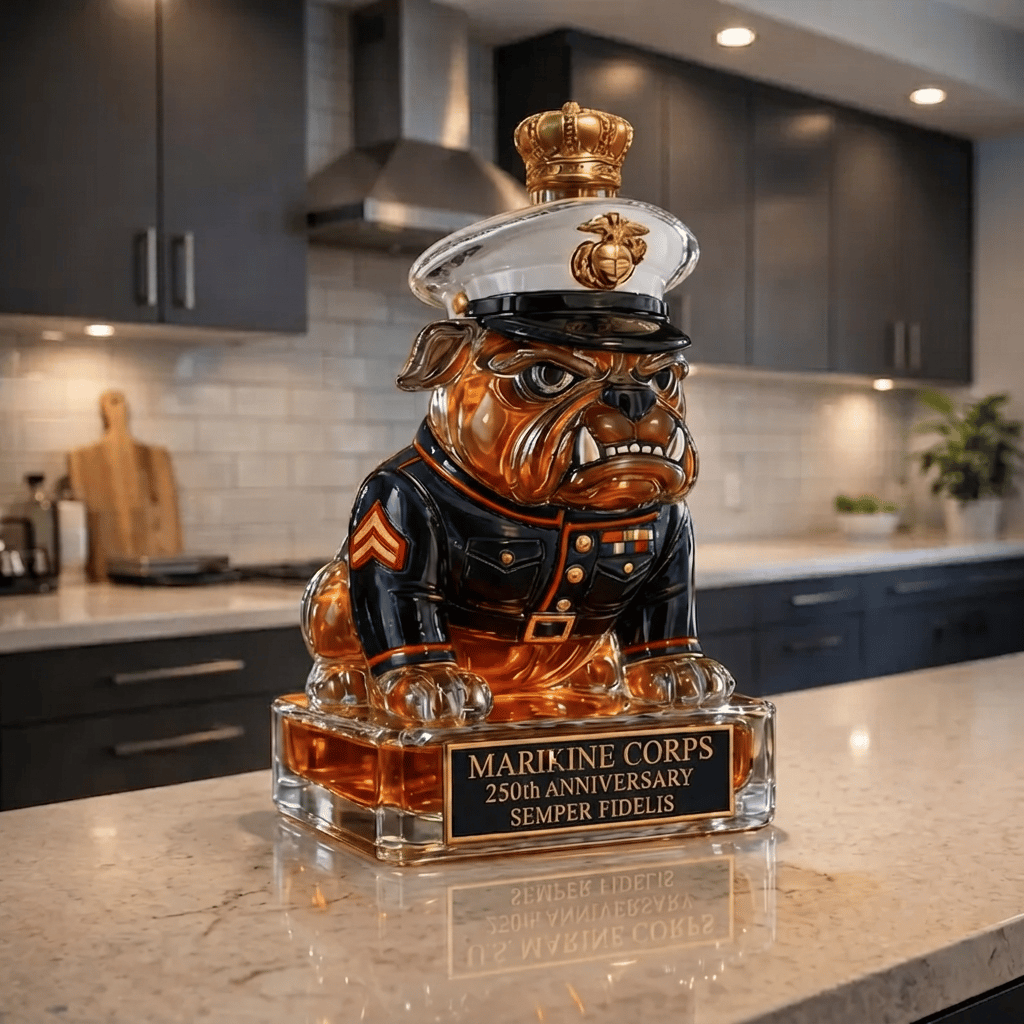 🔥 250 Years of Honor – Marine Devil Dog Commemorative Whiskey Decanter 🐶🎖️