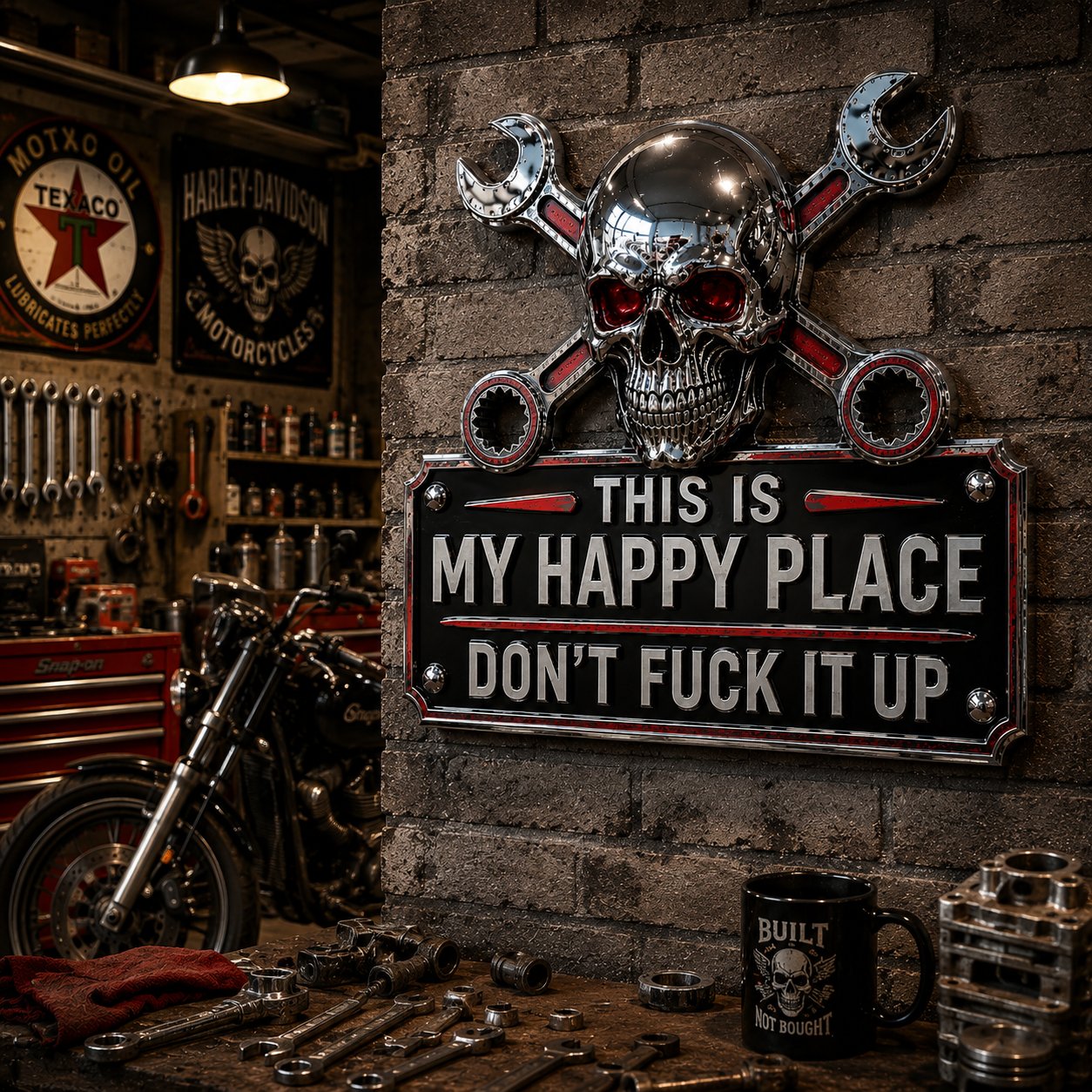 ✨ Limited-Time 50% OFF | “This Is My Happy Place” Garage Wall Sign 💀 Perfect for Garage, Workshop & Man Cave