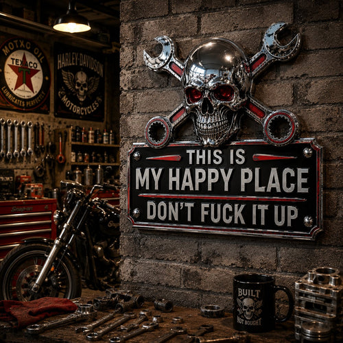 ✨ Limited-Time 50% OFF | “This Is My Happy Place” Garage Wall Sign 💀 Perfect for Garage, Workshop & Man Cave