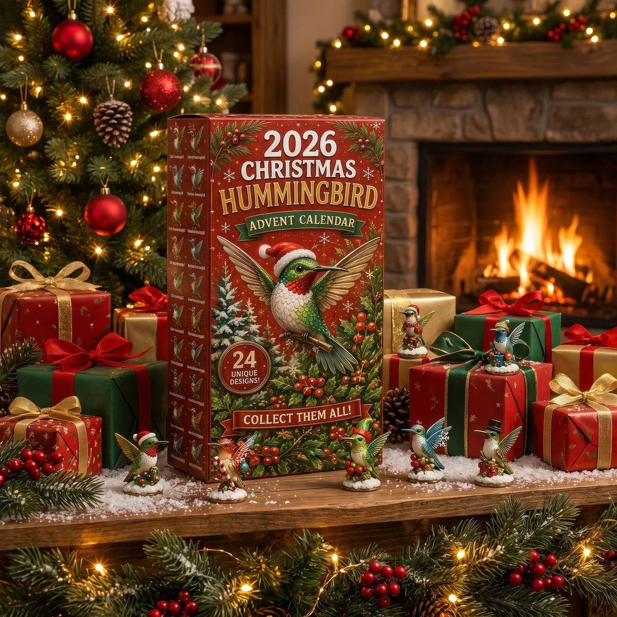 A compartment opened to reveal a holiday hummingbird figurine