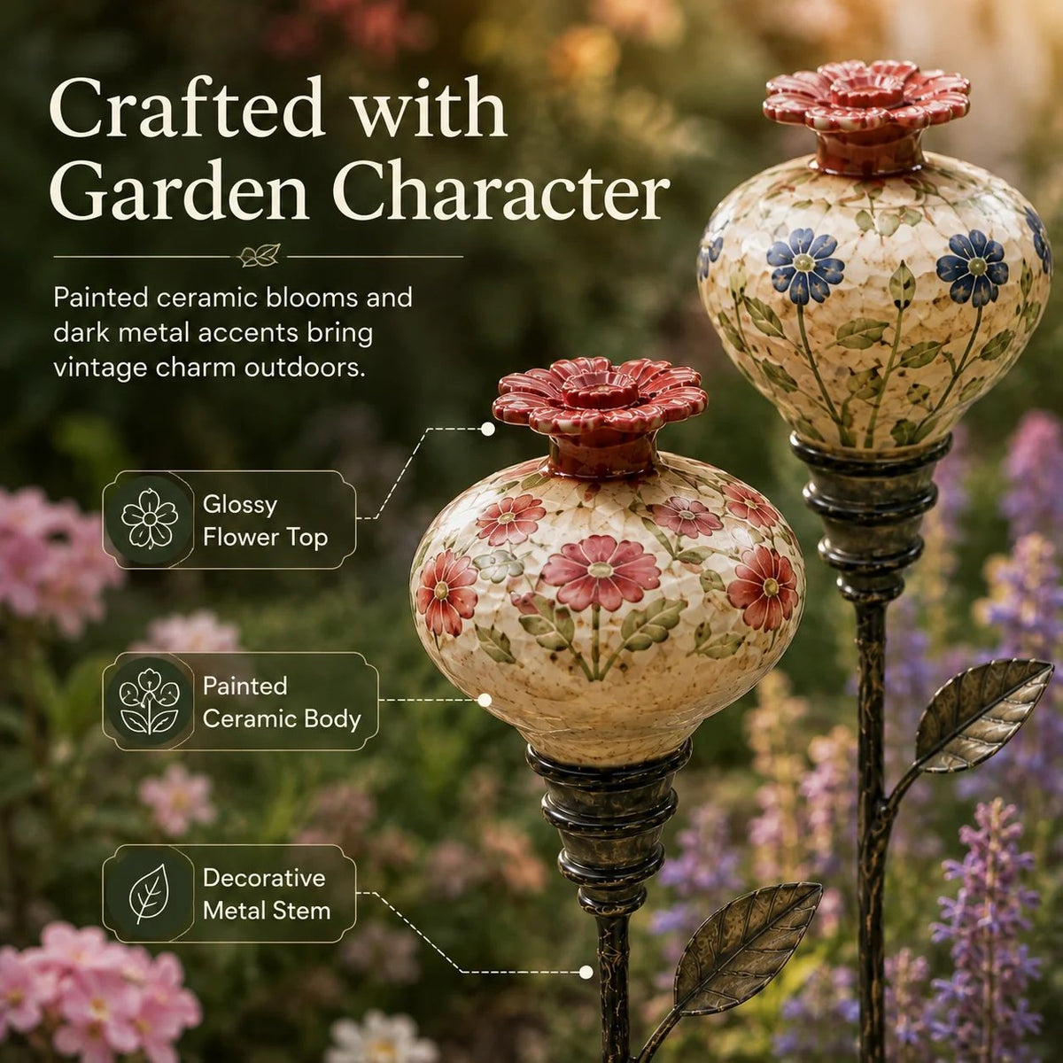 🌸Vintage Ceramic Hummingbird Feeder Garden Decor Stake – Decorative Outdoor Bird Feeder