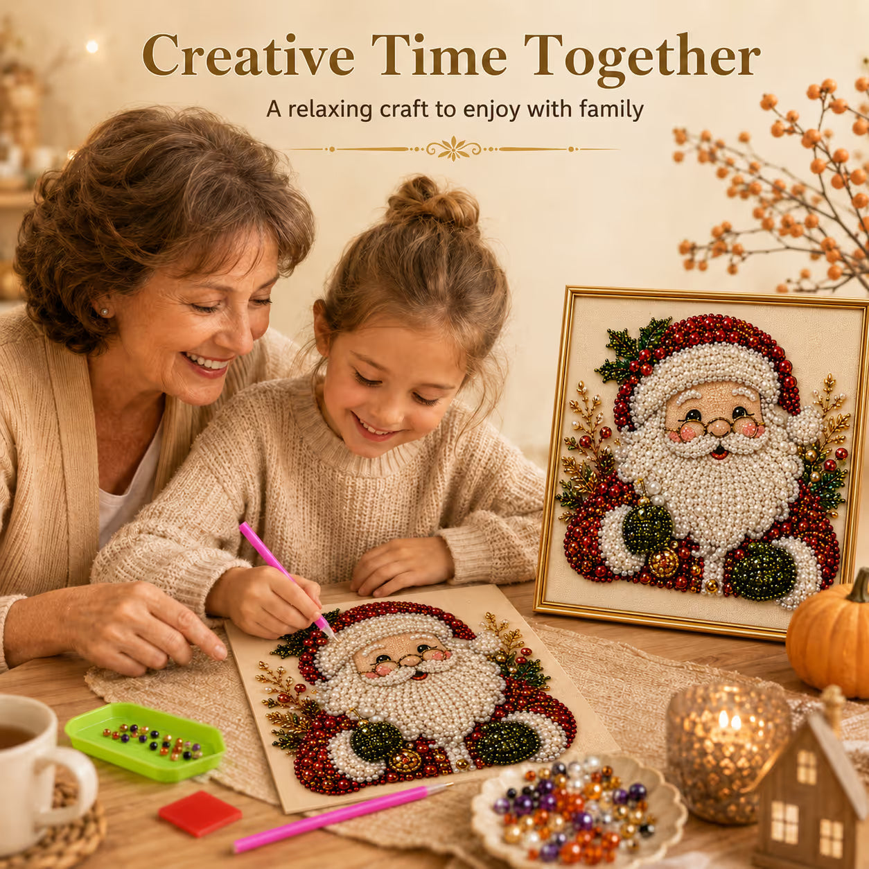 🎄 Premium 3D Pearl Christmas Diamond Painting Art Kit | Luxury Flocked Canvas with Scratch-Resistant Non-Fading Pearl Beads DIY Holiday Decor 🎅⛄️❄️
