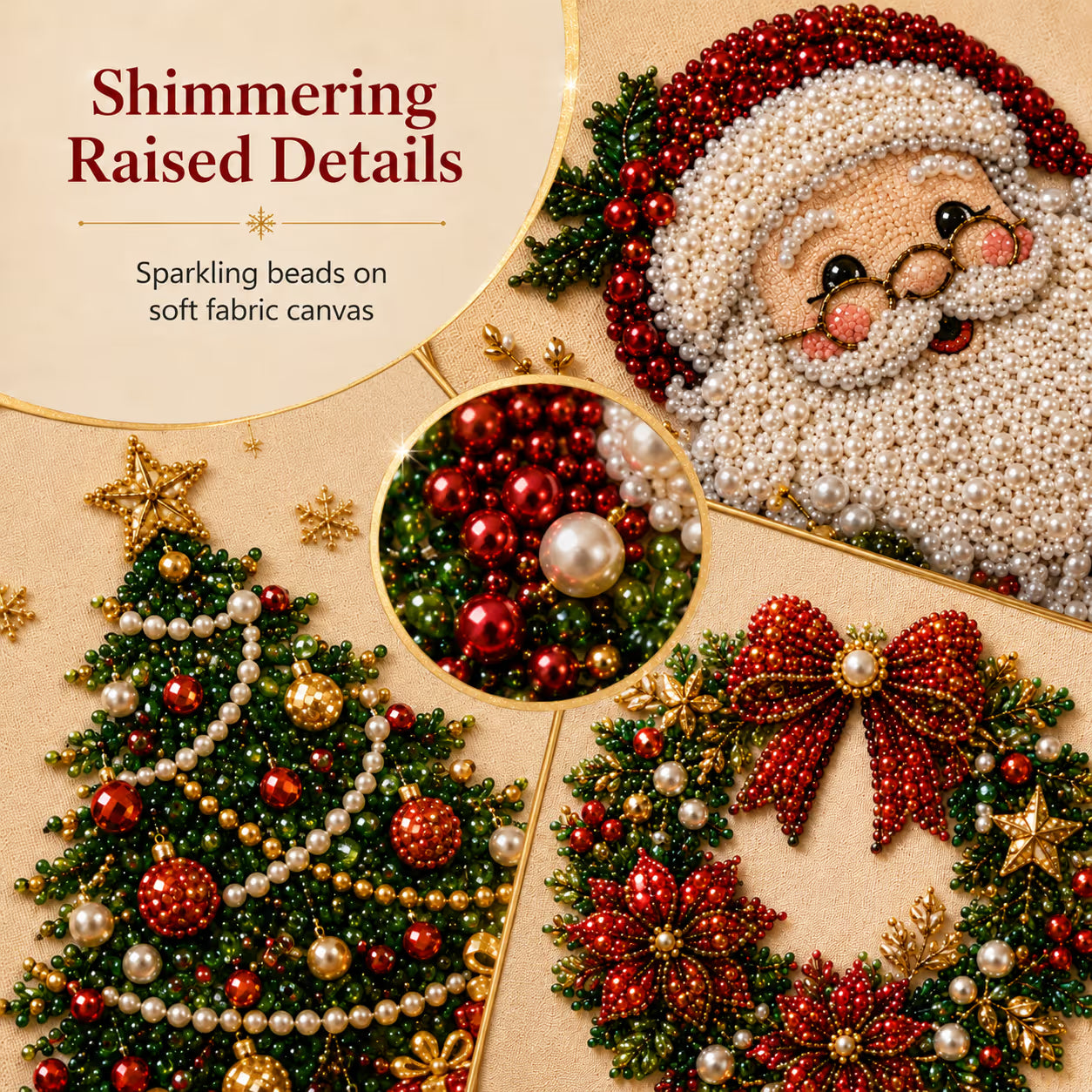 🎄 Premium 3D Pearl Christmas Diamond Painting Art Kit | Luxury Flocked Canvas with Scratch-Resistant Non-Fading Pearl Beads DIY Holiday Decor 🎅⛄️❄️
