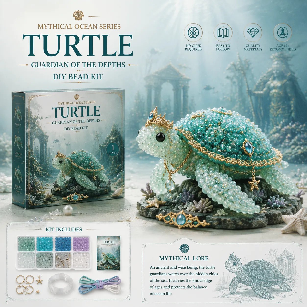 🌊Mythical Ocean DIY Bead Kit | 3D Sea Creature Craft Set – 12 Designs, Beginner Friendly