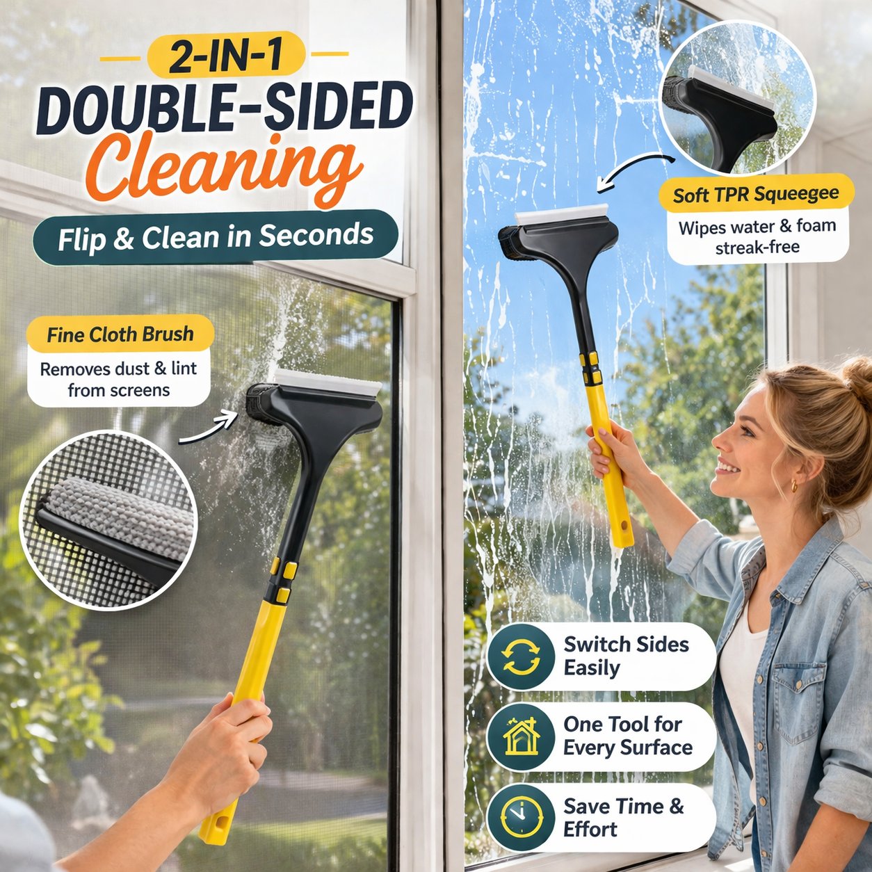 🧼2-in-1 Window & Surface Cleaning Brush – Wet & Dry Dual Use
