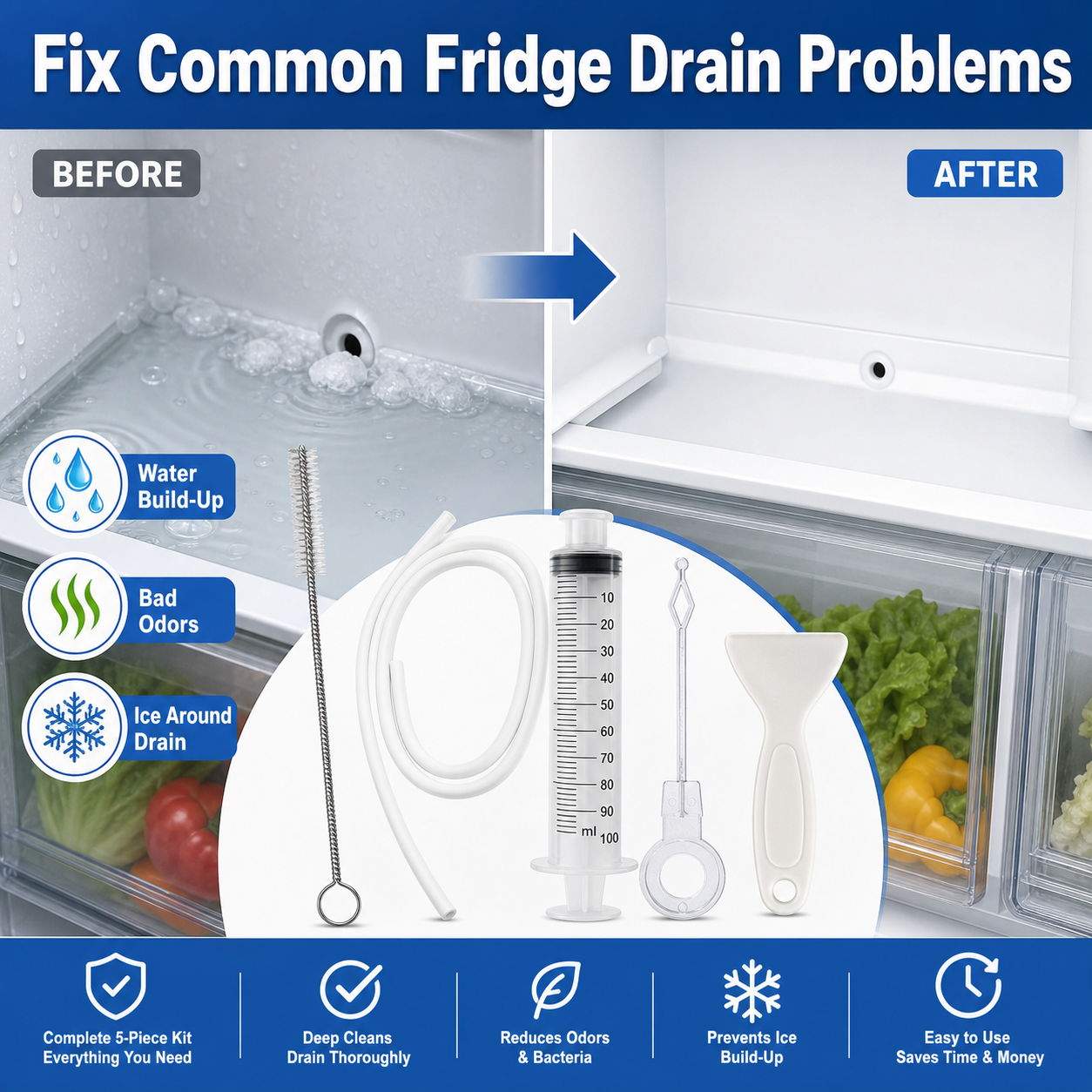 🔥50%OFF NOW! Fridge Drain Cleaning Kit (5-in-1)🔥