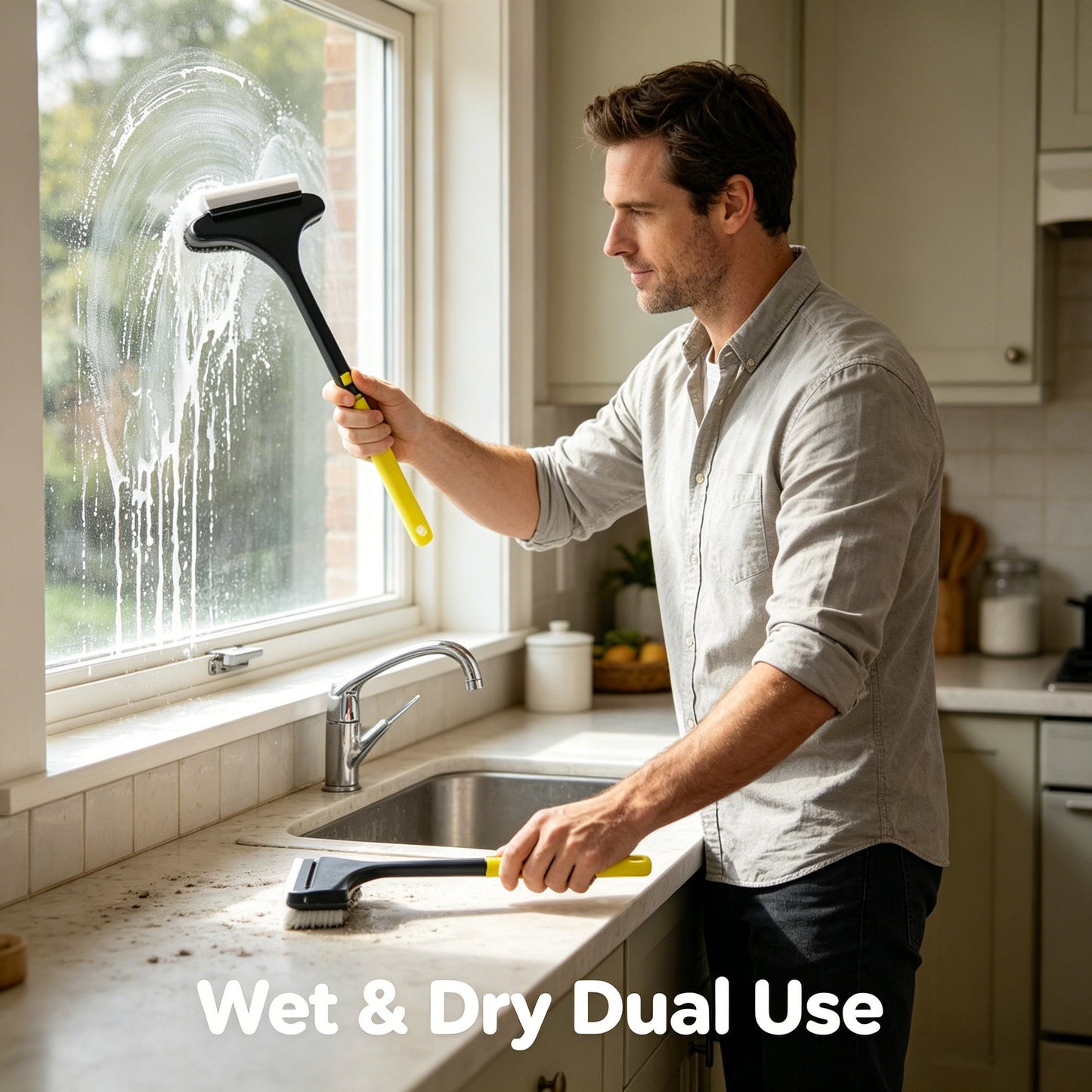 🧼2-in-1 Window & Surface Cleaning Brush – Wet & Dry Dual Use