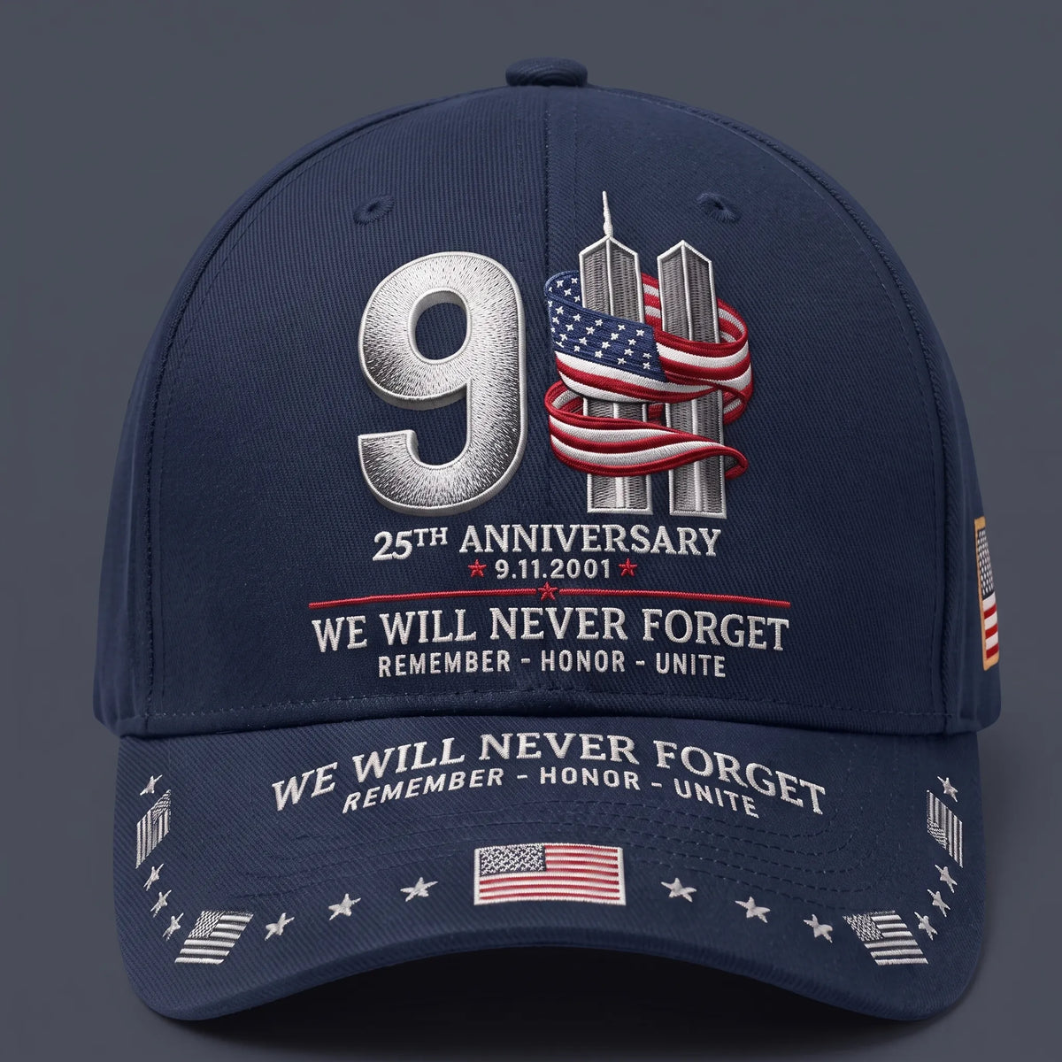 9/11 25th Anniversary We Will Never Forget Memorial Baseball Cap – Unisex Patriotic Memorial Hat🧢 Polyester