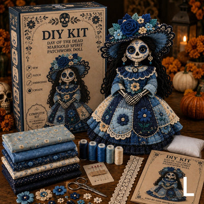 🔥 LAST DAY 50% OFF – Day of the Dead Patchwork Doll DIY Kit | Handmade Fabric Craft with Floral Details
