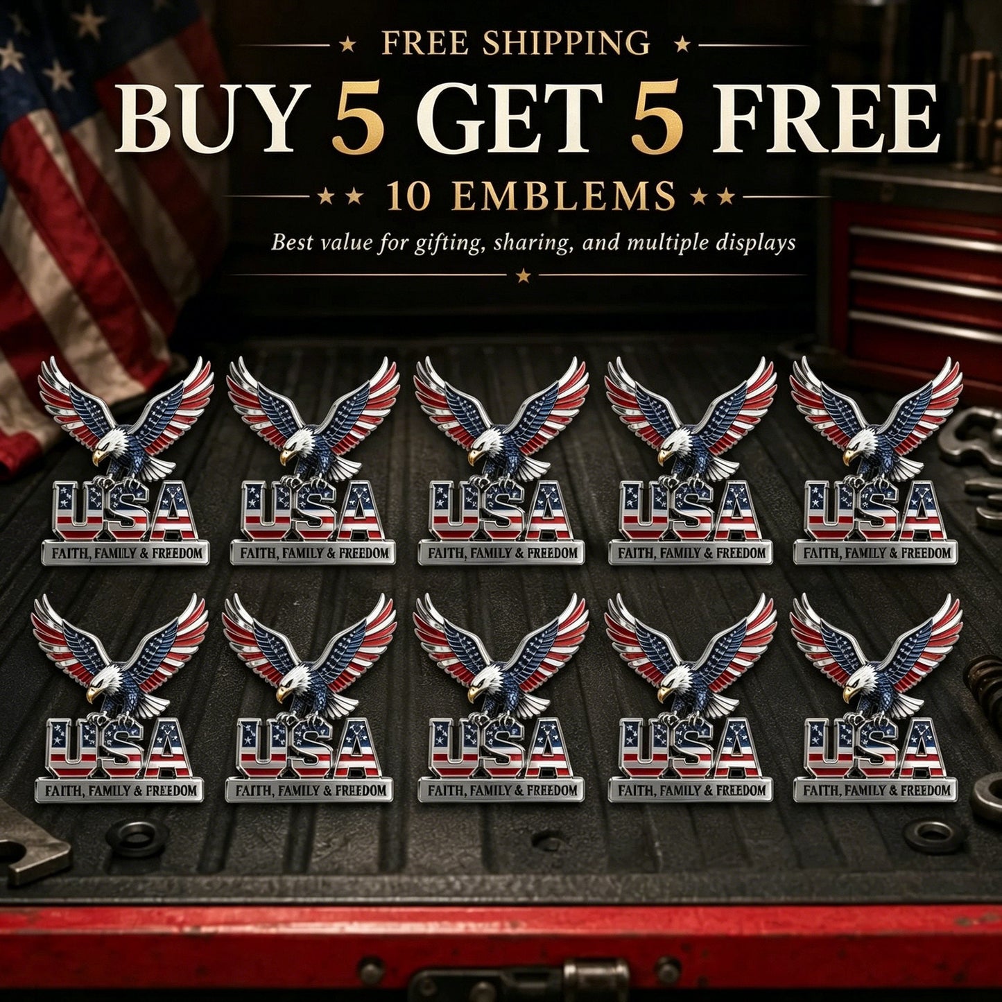 Buy 2 Get 1🔥 🇺🇸250th Anniversary - ★USA Faith, Family & Freedom★ Metal Emblem