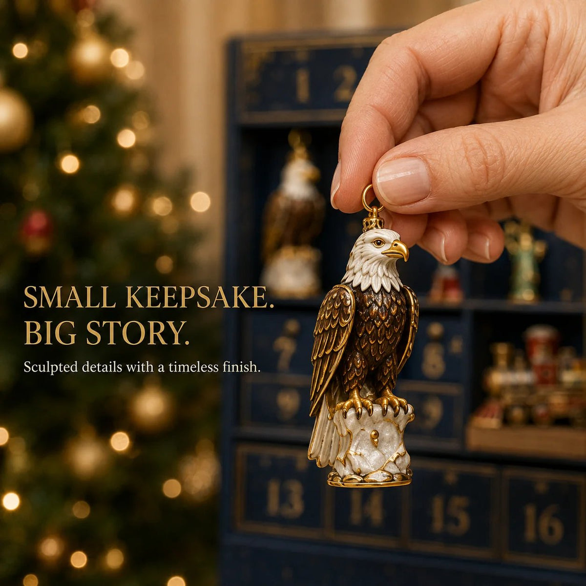 Close view of the American heritage and Christmas keepsake ornaments