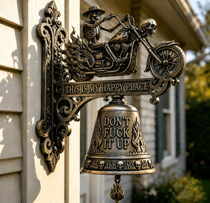 🐉 Skull Dragon Rider Bell – “This Is My Happy Place” Wall Bell