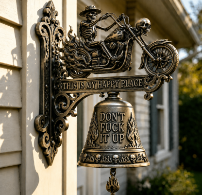 🐉 Skull Dragon Rider Bell – “This Is My Happy Place” Wall Bell