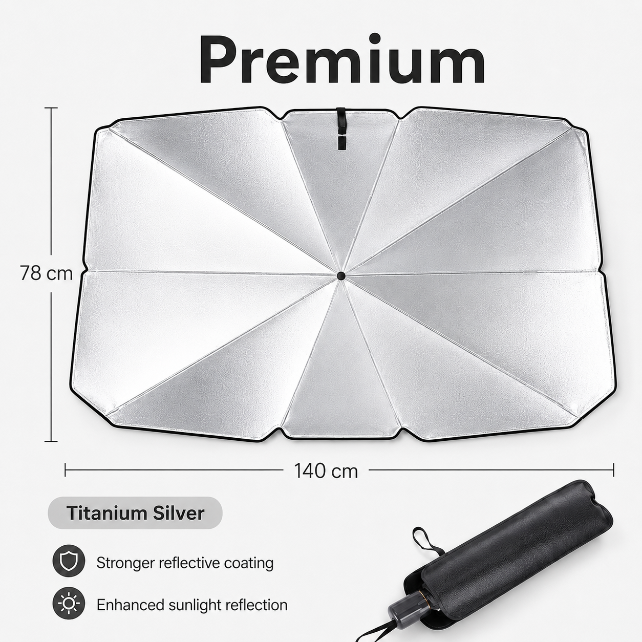 🔥Premium Titanium Silver Car Windshield Sun Shade Umbrella – Blocks Heat & Harsh Sunlight