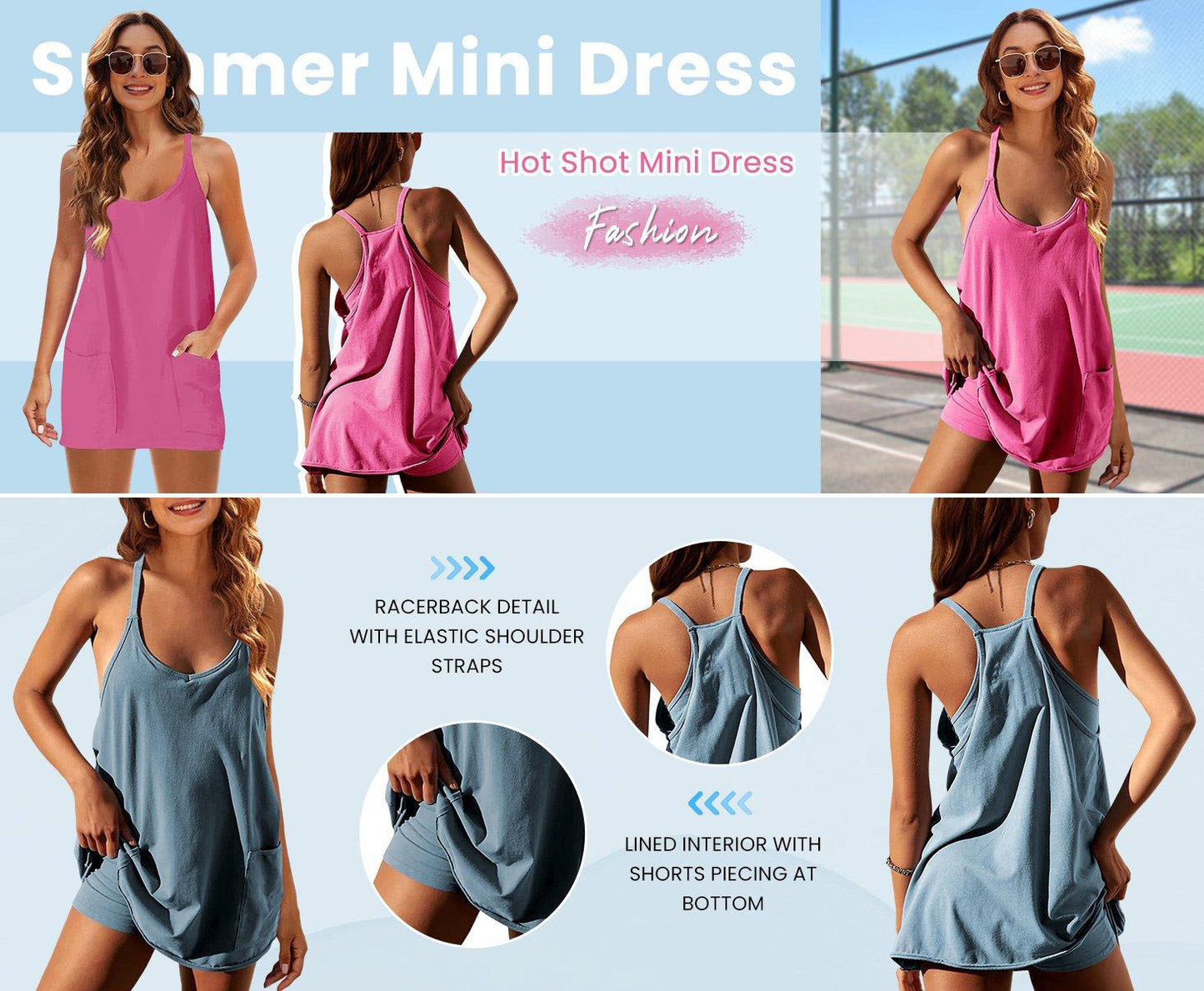 🔥Women's Sleeveless Sports Dress - Athletic V-Neck Spaghetti Strap Mini Sundress